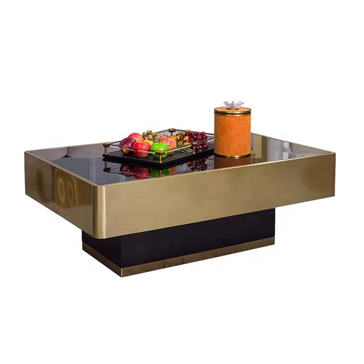 Deluxe Stainless steel furniture living room glass table square coffee table sets