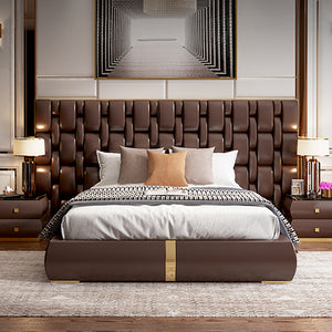 Luxury Italian-designed bedroom furniture modern king size bed set leather