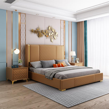 Modern Bedroom Storage Leather Bed Custom Made Furniture  Adult bed Substantial and comfortable woodenbed