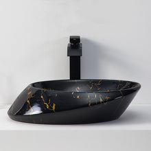 Lade das Bild in den Galerie-Viewer, Counter top oval luxury modern art washbasin face hand wash basin vessel sink ceramic black marble
