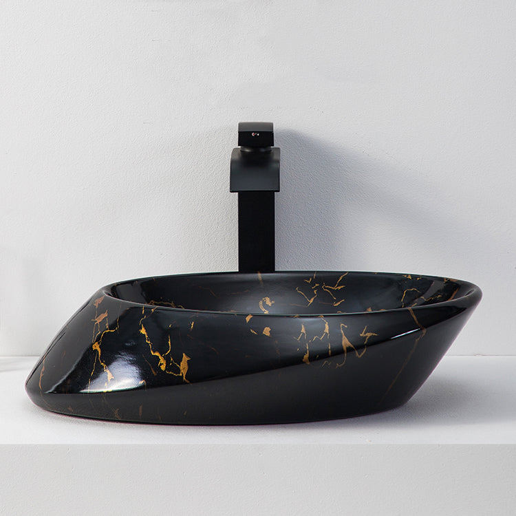 Counter top oval luxury modern art washbasin face hand wash basin vessel sink ceramic black marble