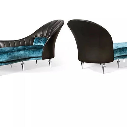 Modernes italienisches Design, blaues Ledersofa mit Chaiselongue-Sofa, gestepptes Rindsleder, Hochzeits-Chaiselongue 