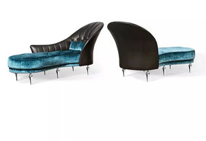 Italian design modern blue leather chaise lounge sofa bottom tufted cowhide leather wedding chaise lounge