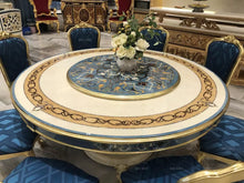 Cargar imagen en el visor de la galería, Luxury antique Italian style solid wood marquetry 8 seater european round dining table with rotating centre
