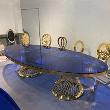 Загрузить изображение в средство просмотра галереи, Glass table used for wedding and event stainless steel wedding table gold luxury dining table
