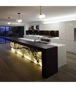 Modular Kitchen Cabinet Set backlit onyx stone design solid surface bespoke bar counter