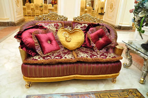 Luxury European Style Villa Classic Gold Color Solid Wood Royal Hand Carved Fabric Sofa Set