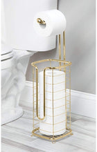 Load image into Gallery viewer, Modern Design Gold Tissue Paper Roll Holder Bathrooms/Powder Room Brass Standing Toilet Paper Holder
