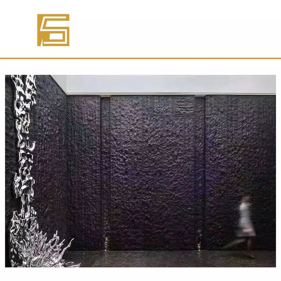 Black stone granite grooved finished wall stone tiles for water fall