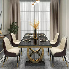 Load image into Gallery viewer, Marble top Panel tables and velvet chairs dinning room furniture dining tables set
