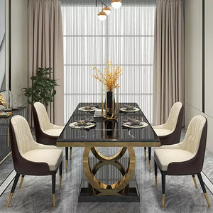 Marble top Panel tables and velvet chairs dinning room furniture dining tables set