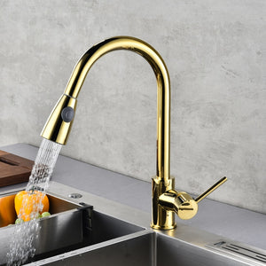 New Design Golden Kitchen Faucets Silver Single Handle Pull Out Kitchen Tap Single Hole Handle Swivel 360 Degree kitchen faucet