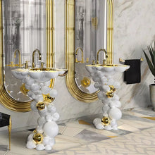 Lade das Bild in den Galerie-Viewer, Luxury White Italian Luxury Wash Basin Pedestal Stainless steel and Brass.
