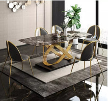 Load image into Gallery viewer, Marble top Panel tables and velvet chairs dinning room furniture dining tables set
