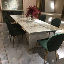 Load image into Gallery viewer, luxury Italian leather dinner dining table and chairs 6 luxury dinning chairs modern marble dining room furniture table set
