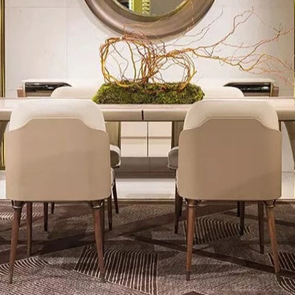 travertine marble top wooden leg dining table luxury Italian furniture solid wood modern marble dining table