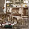 Cargar imagen en el visor de la galería, golden foil hand carved Italian style dining room furniture round dining table luxury dining set
