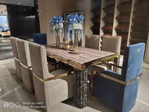 Luxury modern dining room furniture wooden marble leather material 8 seater dining table set