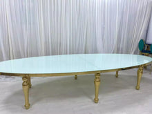 Load image into Gallery viewer, Golden Stainless steel Event furniture big Oval glass top wedding dining table
