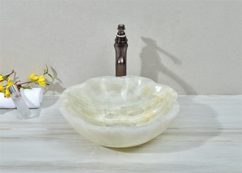 Luxury white onyx lotus shape wash hand sink basin