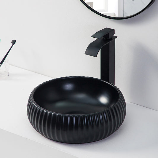Unique Hotel Countertop Porcelain Wash Basin Round Hand Wash Basin Matte Black Color
