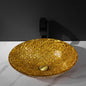 Golden Oval Shaped Bowl Artistic Color Tempered Glass All in One Italian Commercial Bathroom Sink and Countertop