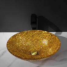 Lade das Bild in den Galerie-Viewer, Golden Oval Shaped Bowl Artistic Color Tempered Glass All in One Italian Commercial Bathroom Sink and Countertop
