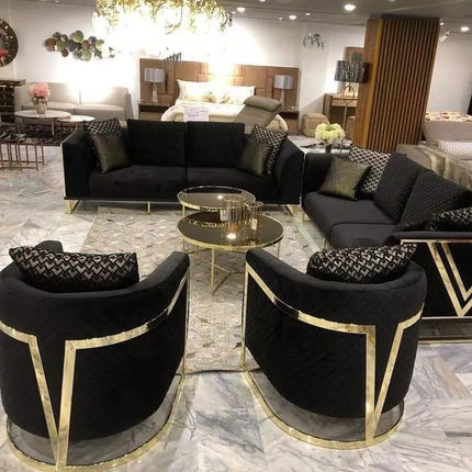 Luxuriöser V-förmiger Lounge-Sessel aus goldfarbenem Edelstahl mit Samtbezug für Zuhause und Hotel 