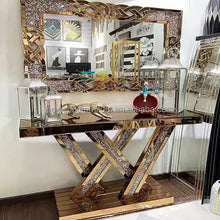 Cargar imagen en el visor de la galería, Modern Italian gold modern marble top console table luxury drawer mirrored hallway console
