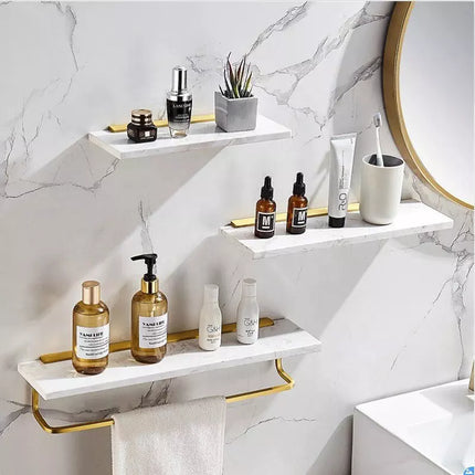 Shower Room Kitchen Organizer Shelf Retro Marble Stone Brass Bathroom Shelves