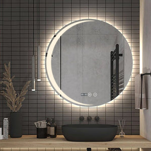 Moon Round Led Light Mirror with Antifog Tri color Time Date 60cm Round Waterproof Backlit LED Mirrors