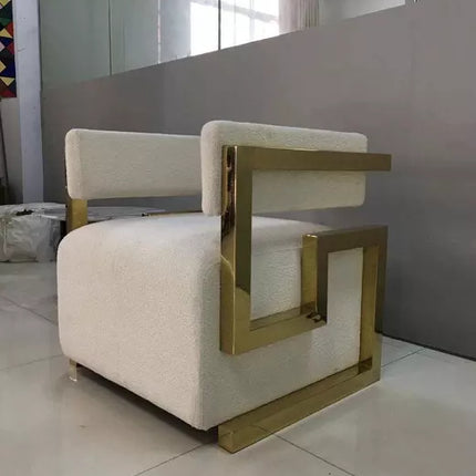 Luxury Living Room Gold Stainless Steel Accent Chair Faux Fur Upholster Lounge Chair For Hotel Home