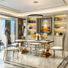 Cargar imagen en el visor de la galería, Popular Luxury Design Stainless Steel Marble Dining Table
