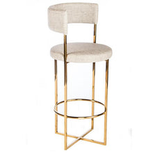 Load image into Gallery viewer, Counter low white and gold velvet bar stool stainless steel frame
