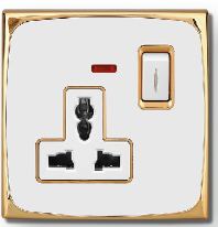 13A Switched Universal Socket with Led Light Wall Socket White Gold ACRYLIC PC