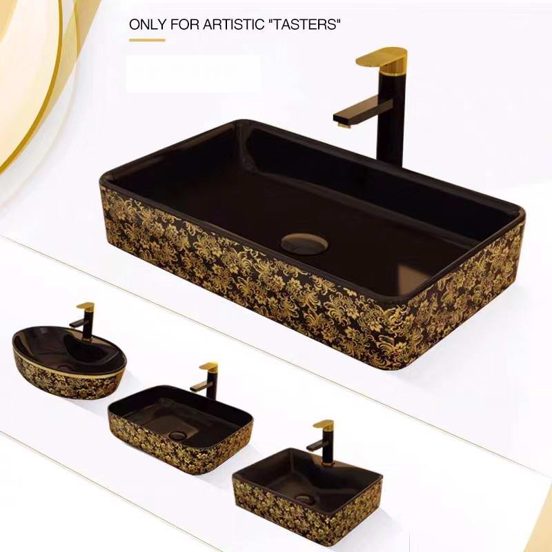 Golden Black Gold Combination Sink for Bathroom Countertop ceramic sinks bathroom unique wash basin