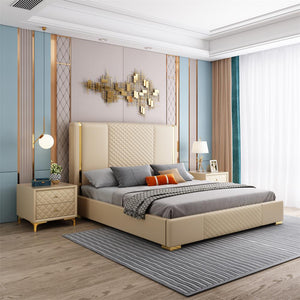 Modern Bedroom Storage Leather Bed Custom Made Furniture  Adult bed Substantial and comfortable woodenbed