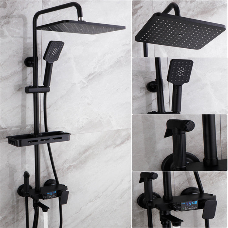 Rainfall Shower Fashion Design Style 4-function Black Exposed Rain Shower Set with Handheld Shower