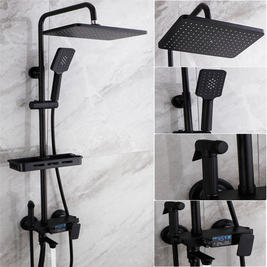 Rainfall Shower Fashion Design Style 4-function Black Exposed Rain Shower Set with Handheld Shower