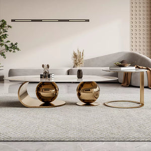 Italian Marble and Stainless Steel living room stainless steel designer oval marble combination coffee table