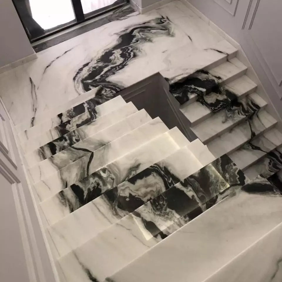 Decorative panda white marble walling bathroom flooring tile, book matched marble slab (Price Depends on size)