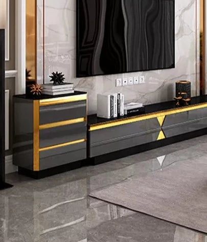 Bed Side or Tv Rack Side Table Gloss Glass Black and Gold