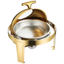 Lade das Bild in den Galerie-Viewer, Luxury Large Stainless Steel Chafing Dish Gold 6.5L Big Roll Top Round Catering Chafing Dish Food Warmer
