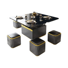Charger l&#39;image dans la galerie, Luxury multifunctional lifting marble black coffee table with 6 stools
