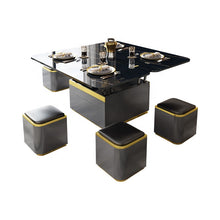 Cargar imagen en el visor de la galería, Luxury multifunctional lifting marble black coffee table with 6 stools
