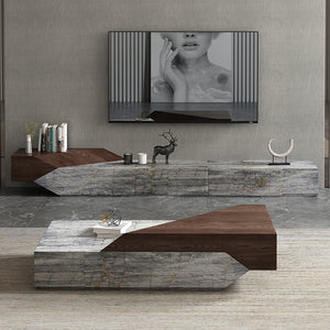 Natural Marble Wood TV Stand Living Room Furniture TV Cabinet Modern