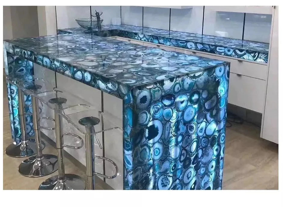 Modular Cabinet set Natural Agate stone tiles Semi Precious Stone Slab Gemstone Table Top