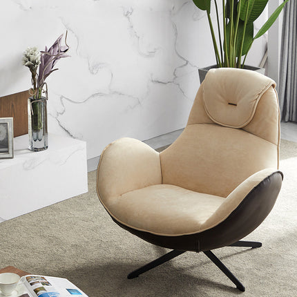 Fauteuil pivotant en cuir véritable, base rotative à 360°, fauteuil de salon en forme de coquille d'œuf 