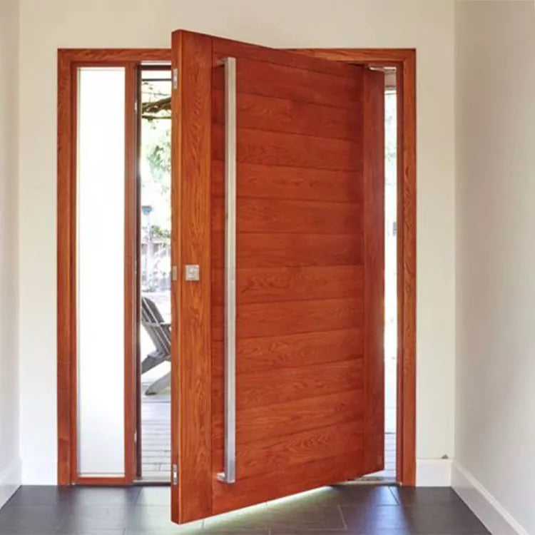Modern wooden main entrance door design pictures custom external big panel composite solid wood pivot doors