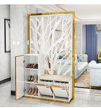 Cargar imagen en el visor de la galería, Room Dividers Stainless Steel Aluminum with Shoes Storage and Seating Couch
